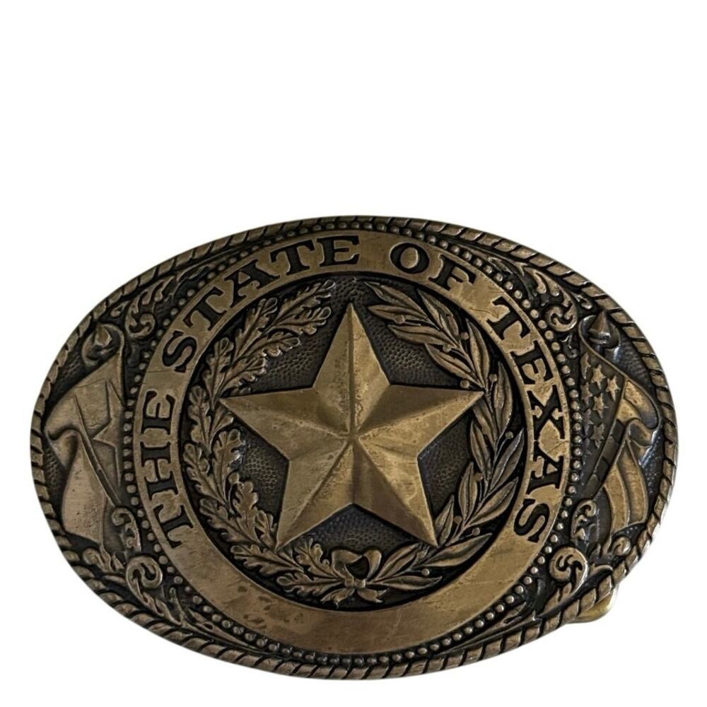 Vintage Tony Lama State of Texas Solid Brass Belt Buckle State Series Western